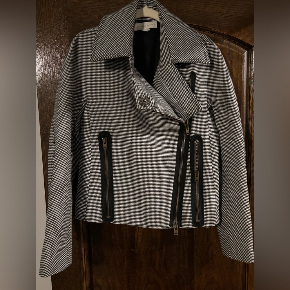 Stella McCartney Houndstooth Bomber Moto Jacket  Women’s EU 42 (US  Med or 12).